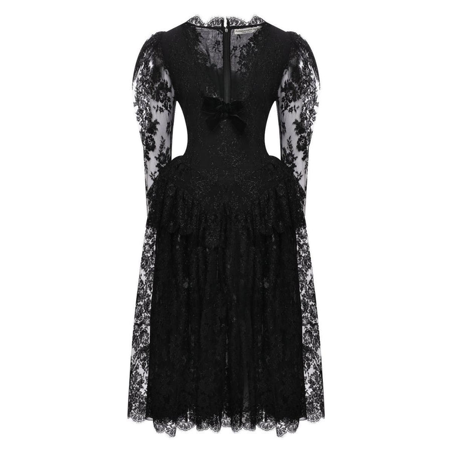 Alessandra Rich-Embellished Tiered Lace Midi Dress - Runway Catalog