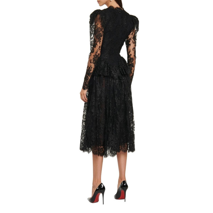 Embellished Tiered Lace Midi Dress