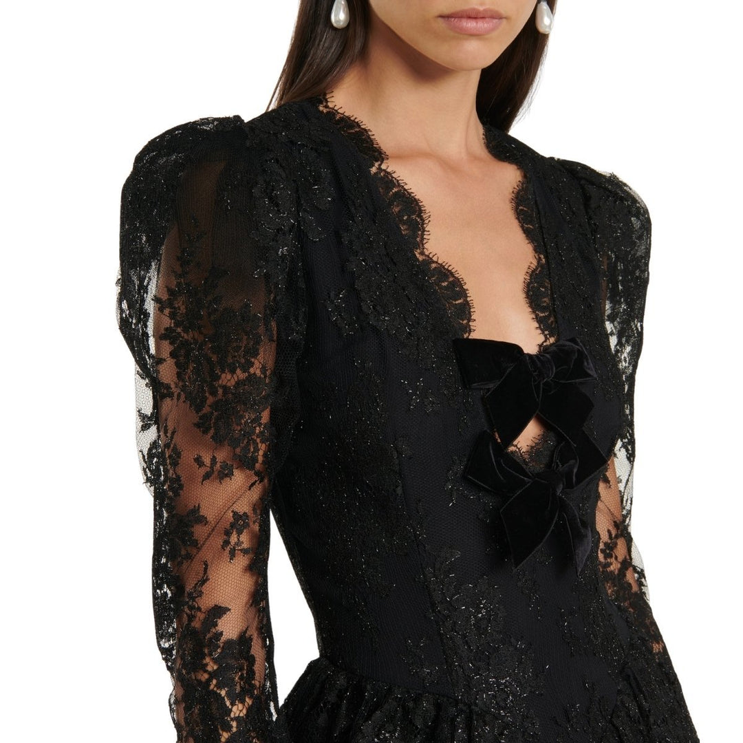 Embellished Tiered Lace Midi Dress