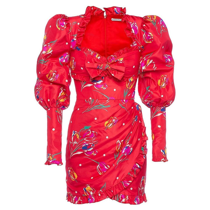 Alessandra Rich-Floral Puff-Sleeve Silk Mini Dress - Runway Catalog