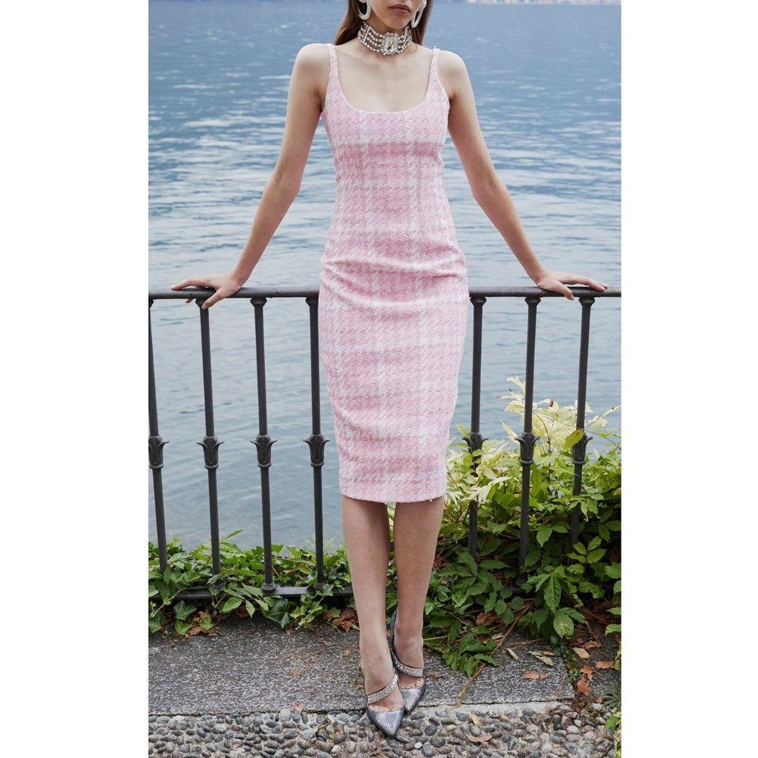 Houndstooth Tweed Midi Dress
