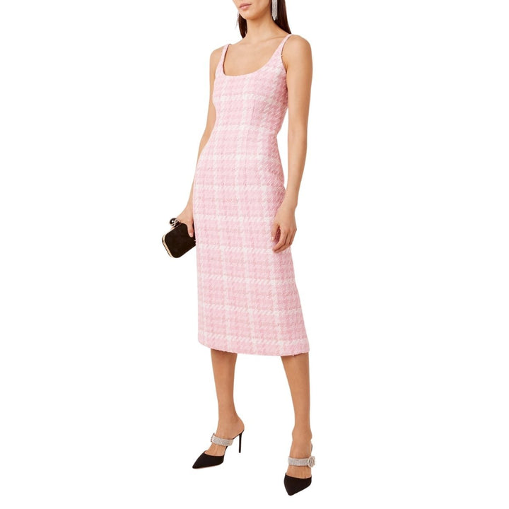 Houndstooth Tweed Midi Dress