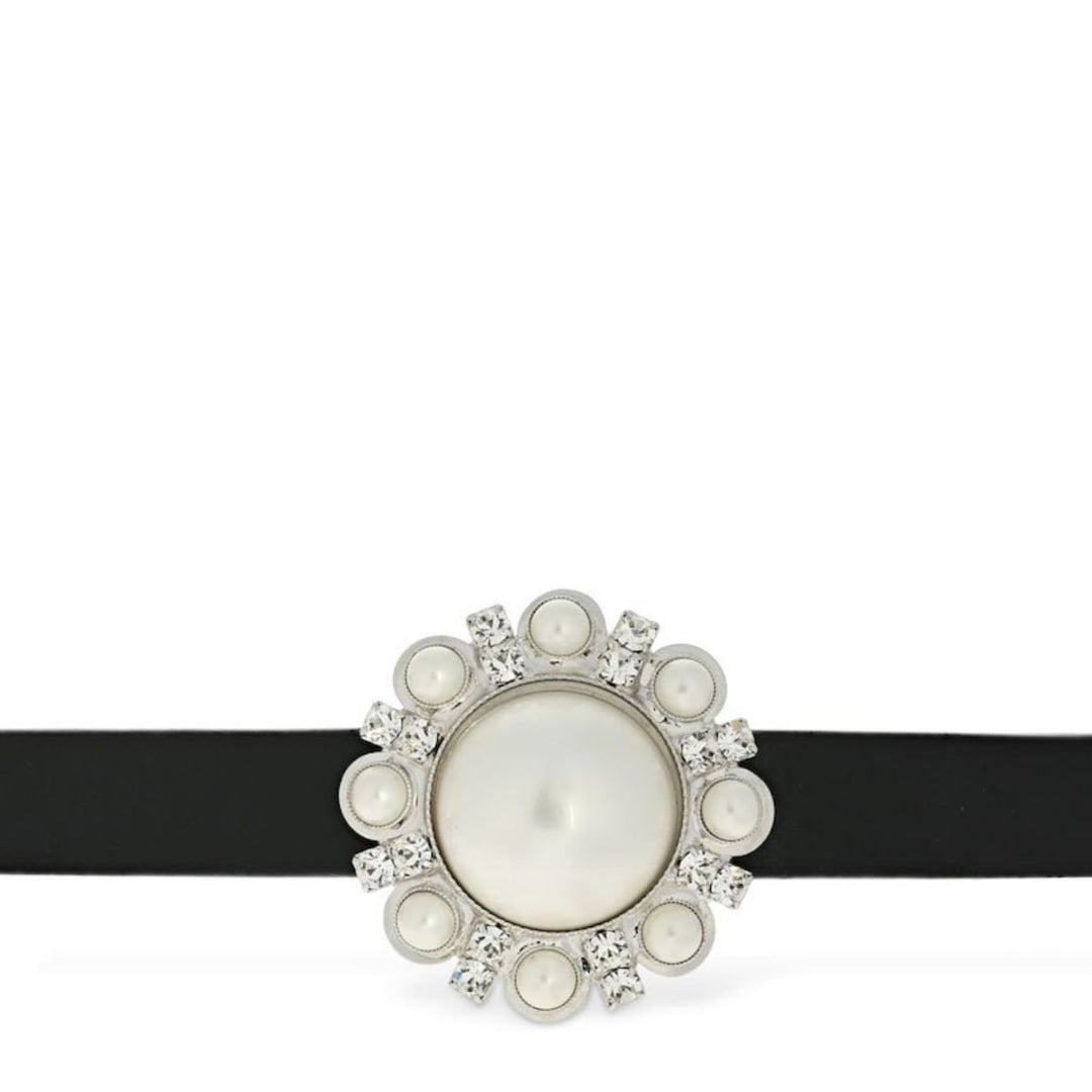 Leather Choker with Faux Pearl & Crystals