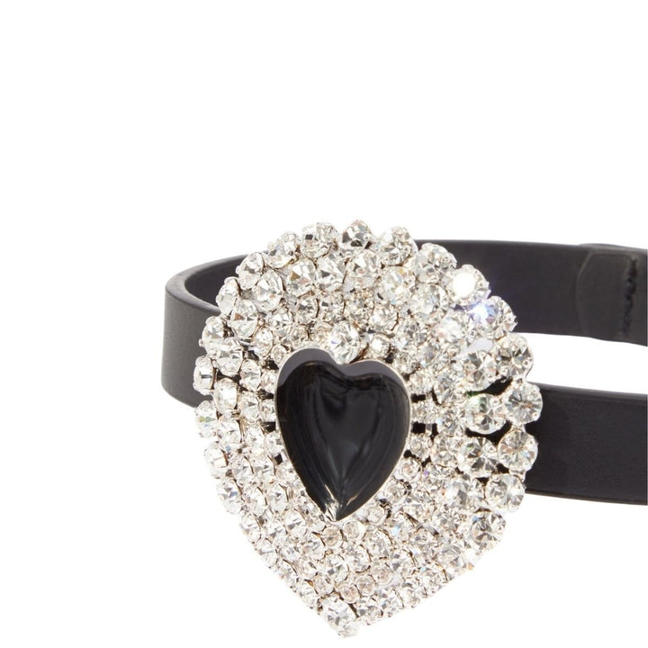 Leather Crystal Heart Choker