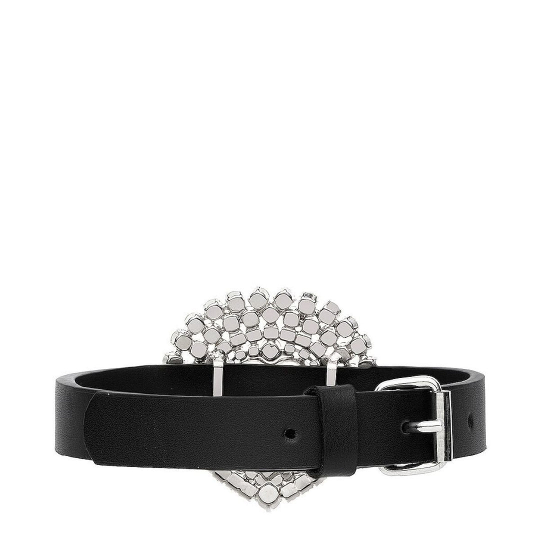 Leather Crystal Heart Choker