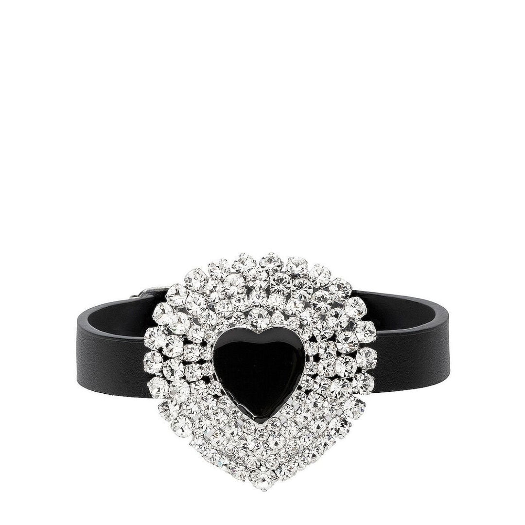 Alessandra Rich-Leather Crystal Heart Choker - Runway Catalog