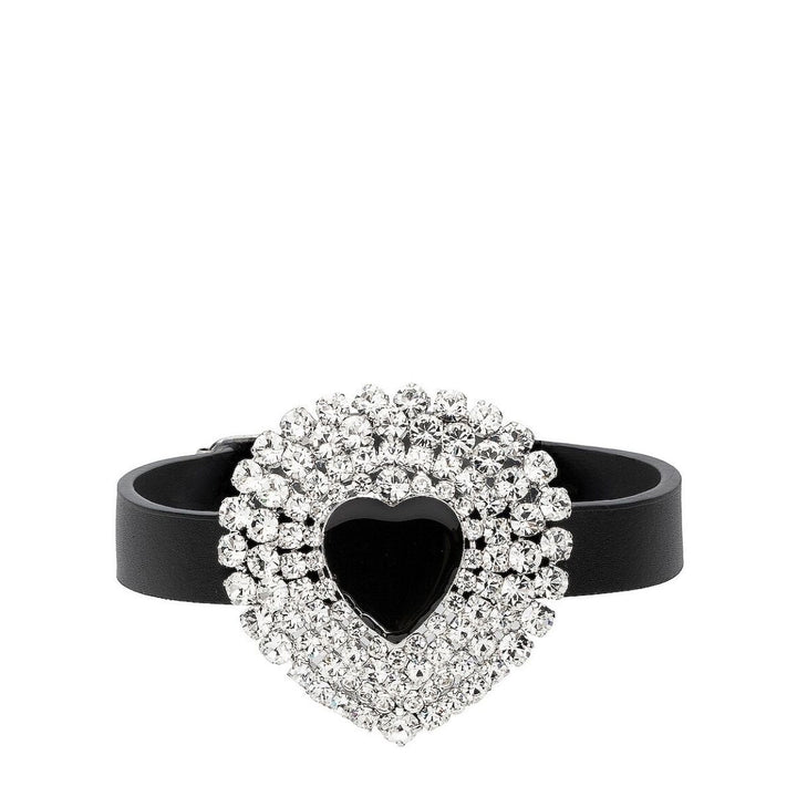 Alessandra Rich-Leather Crystal Heart Choker - Runway Catalog