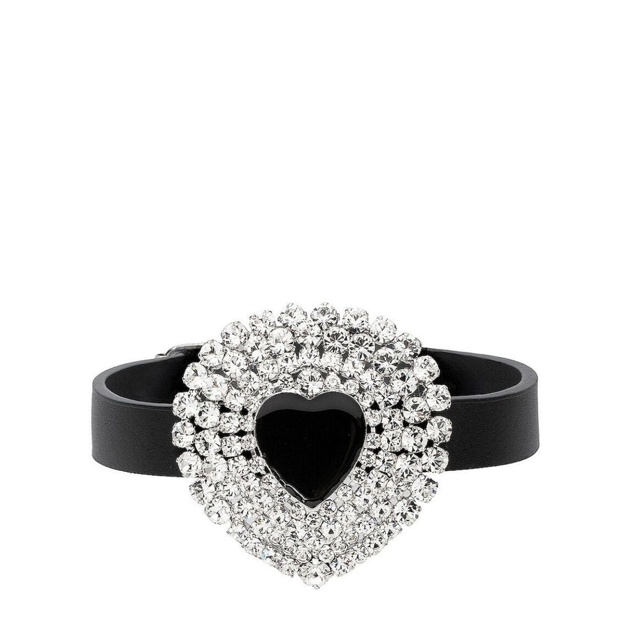 Alessandra Rich-Leather Crystal Heart Choker - Runway Catalog