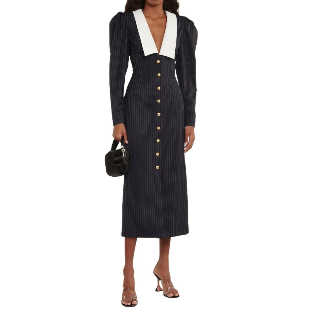 Pinstripe Wool Midi Dress