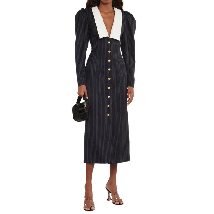 Pinstripe Wool Midi Dress