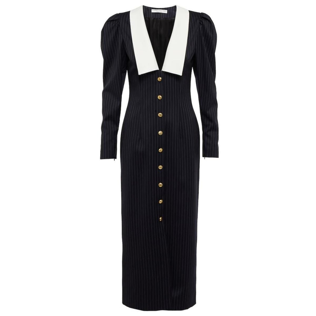 Alessandra Rich-Pinstripe Wool Midi Dress - Runway Catalog