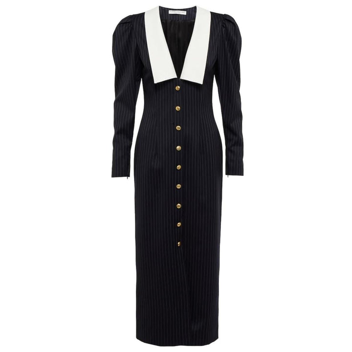 Alessandra Rich-Pinstripe Wool Midi Dress - Runway Catalog