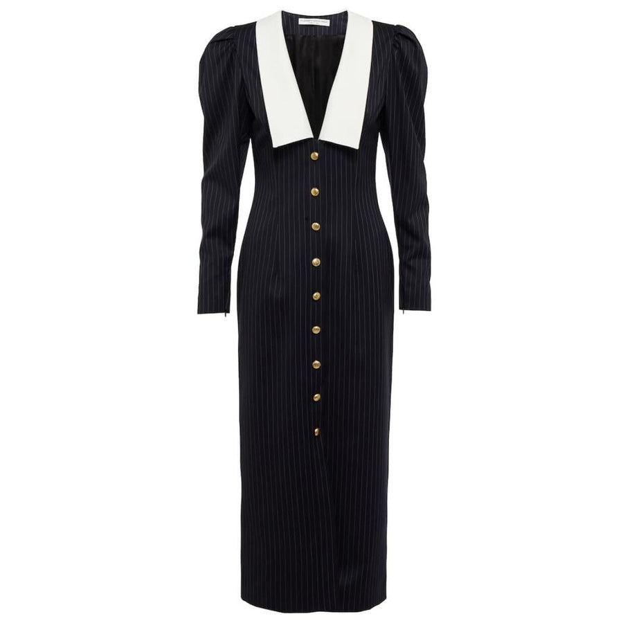 Alessandra Rich-Pinstripe Wool Midi Dress - Runway Catalog