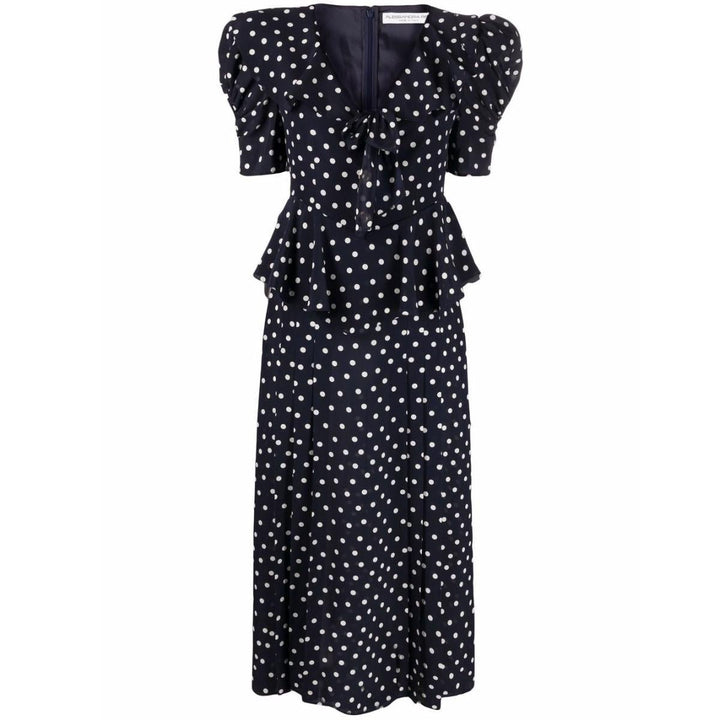 Alessandra Rich-Polka Dot Print Silk Midi dress - Runway Catalog