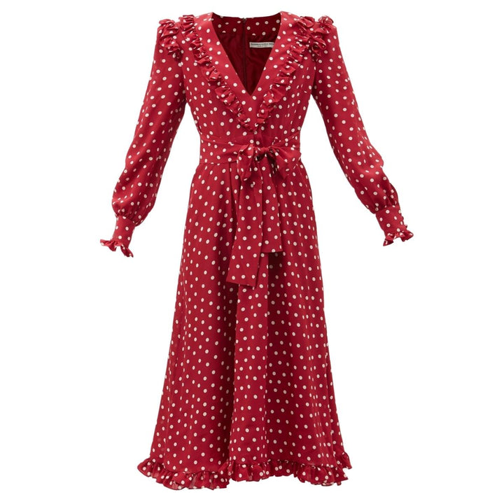 Alessandra Rich-Polka Dot Wrap Silk Dress - Runway Catalog