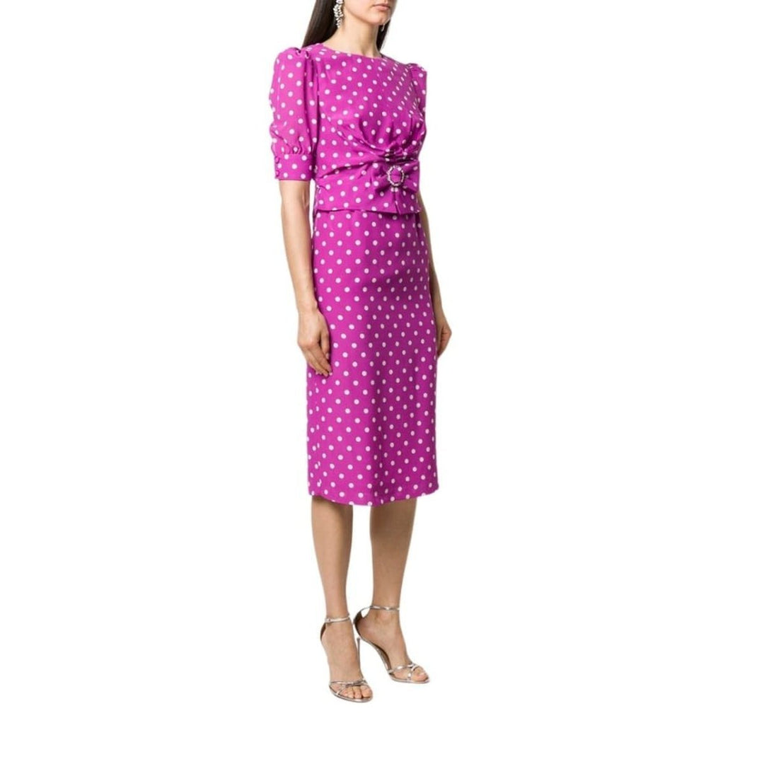 Purple Polka Dot Fitted Silk Dress