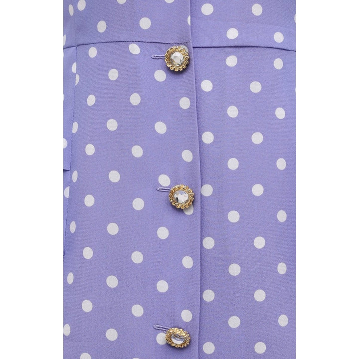 Purple Polka Dot Fitted Silk Dress