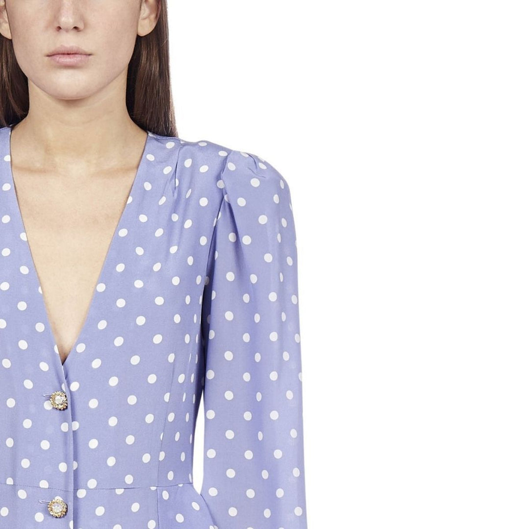 Purple Polka Dot Fitted Silk Dress