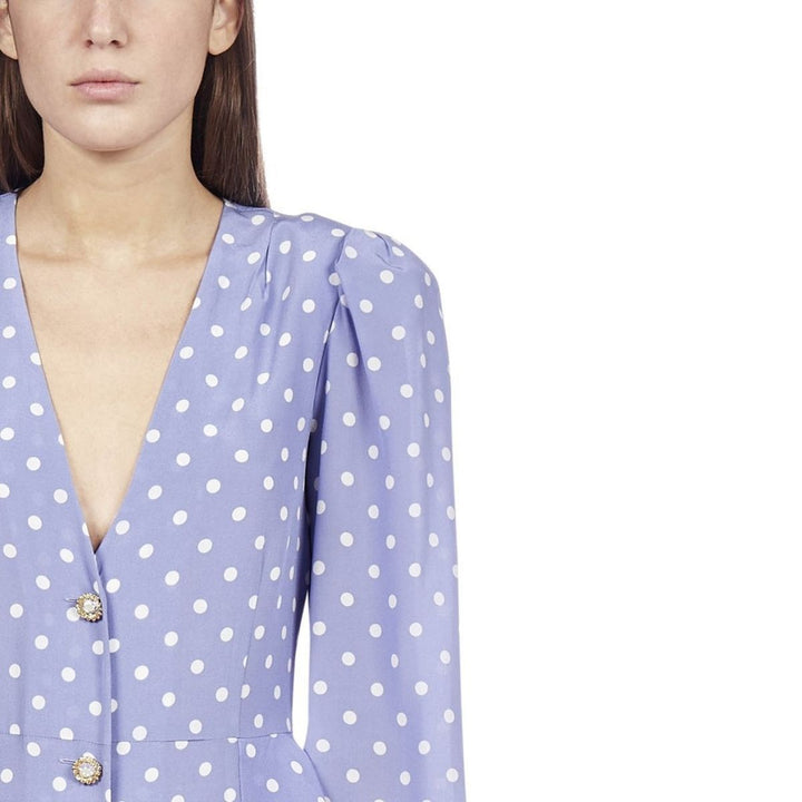 Purple Polka Dot Fitted Silk Dress