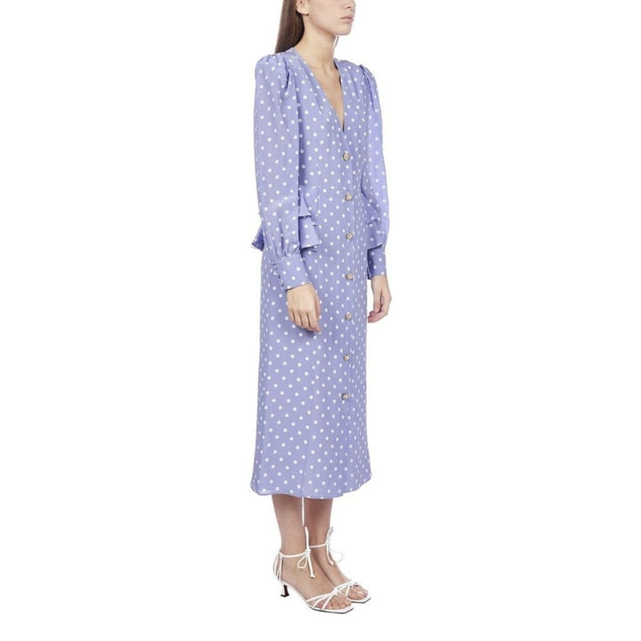 Purple Polka Dot Fitted Silk Dress