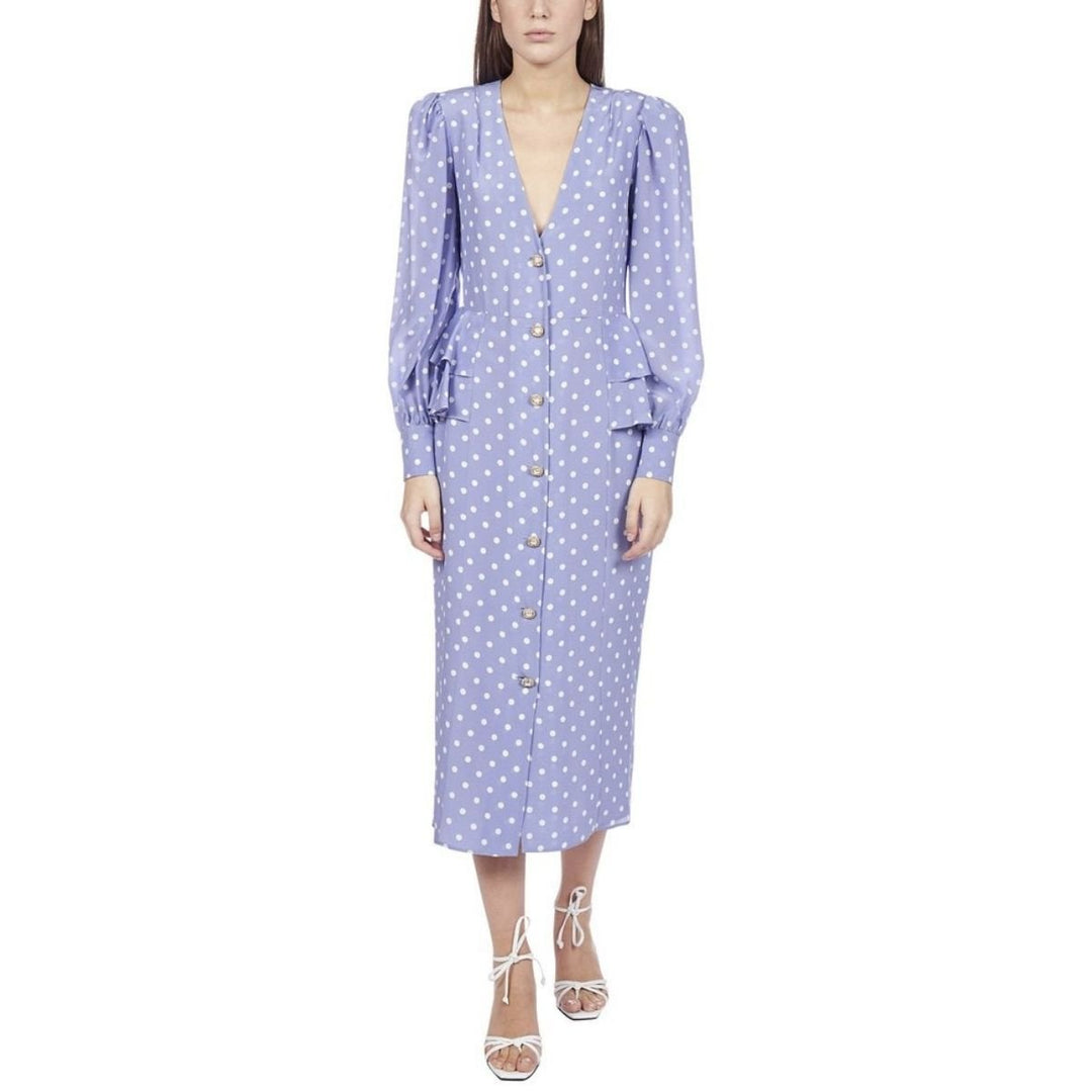 Purple Polka Dot Fitted Silk Dress