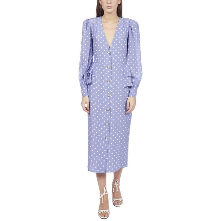 Purple Polka Dot Fitted Silk Dress