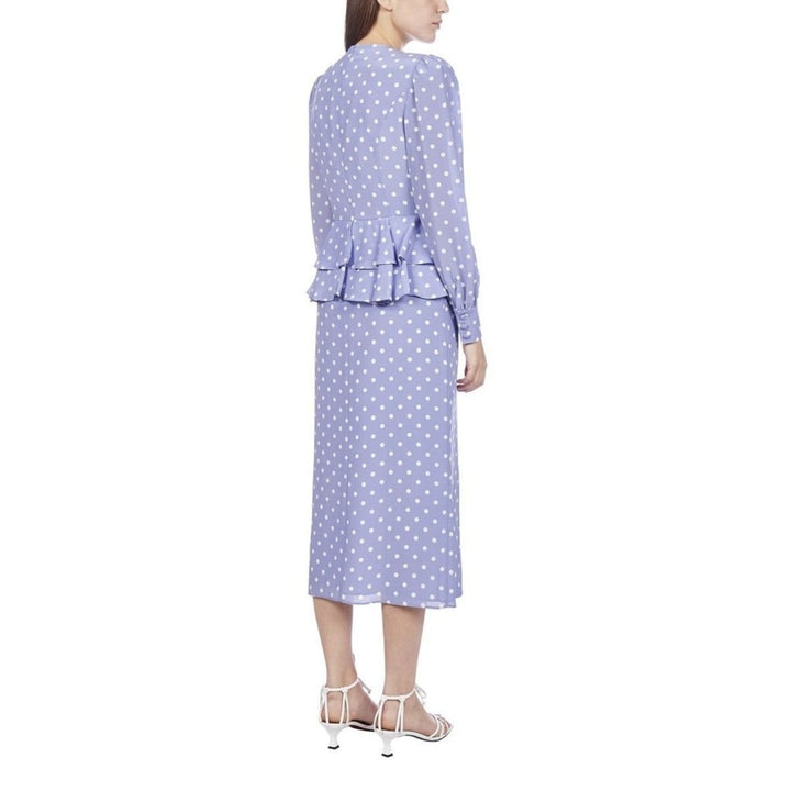 Purple Polka Dot Fitted Silk Dress