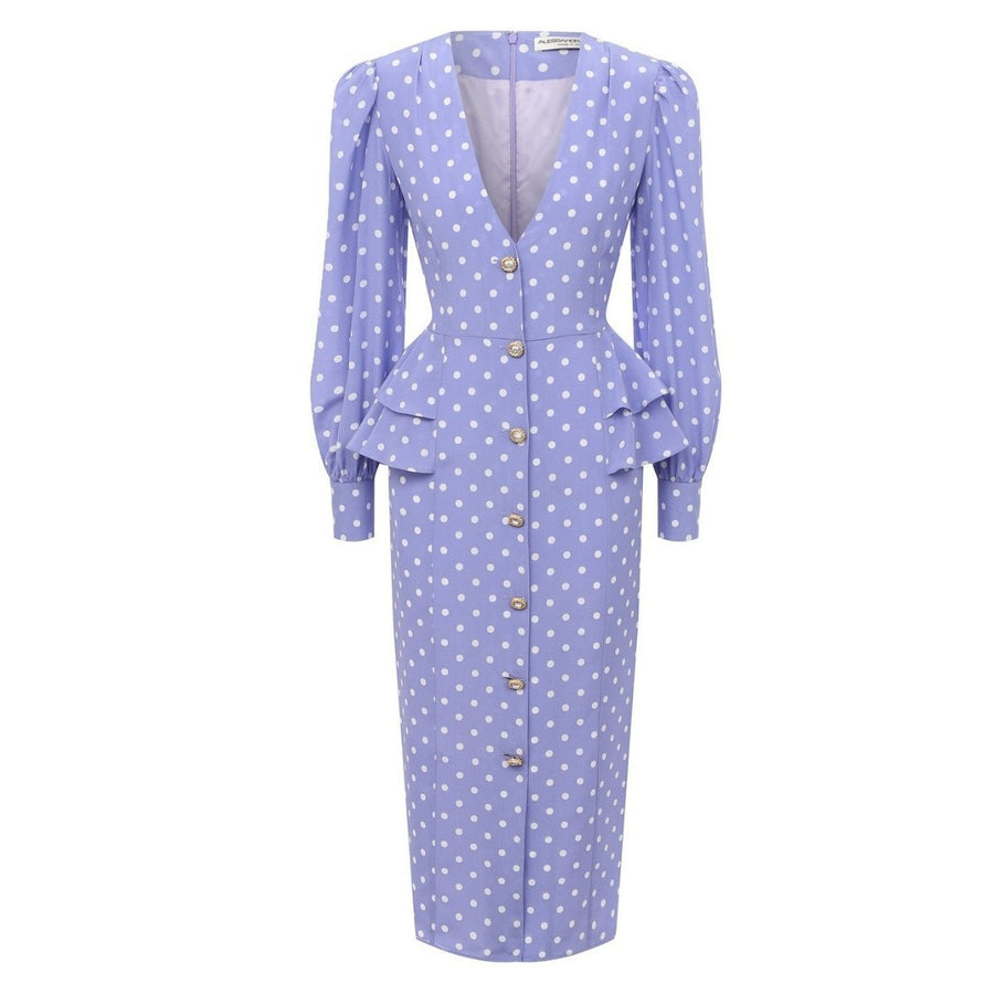 Alessandra Rich-Purple Polka Dot Fitted Silk Dress - Runway Catalog