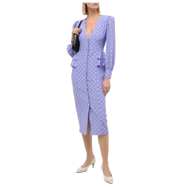 Purple Polka Dot Fitted Silk Dress