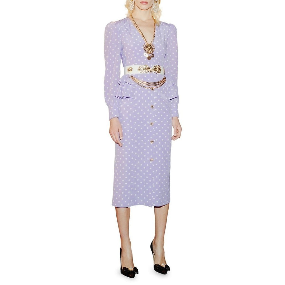 Purple Polka Dot Fitted Silk Dress
