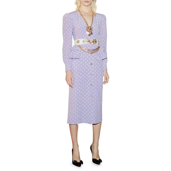 Purple Polka Dot Fitted Silk Dress