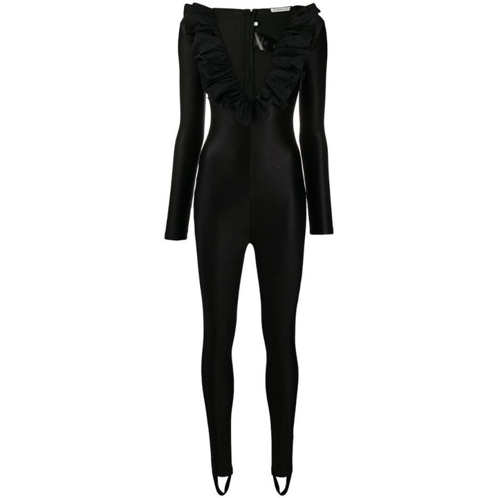 Alessandra Rich-Ruffle Crystal Jumpsuit in Black - Runway Catalog