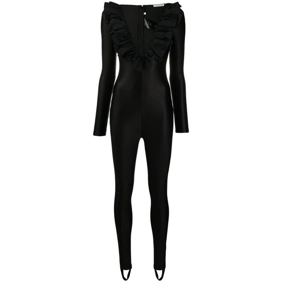 Alessandra Rich-Ruffle Crystal Jumpsuit in Black - Runway Catalog
