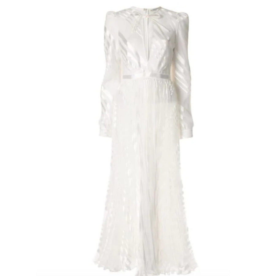 Alessandra Rich-White Silk Plisse Dress - Runway Catalog