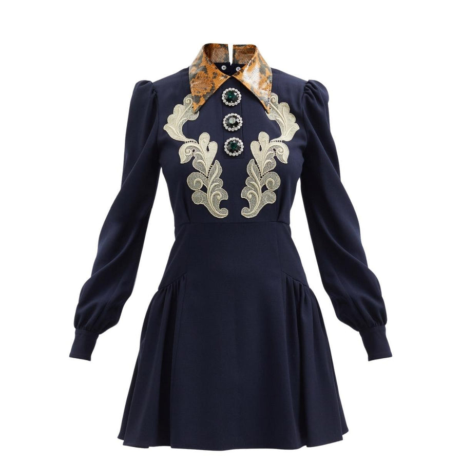Alessandra Rich-Wool Crepe Mini Dress With Python Print Collar - Runway Catalog