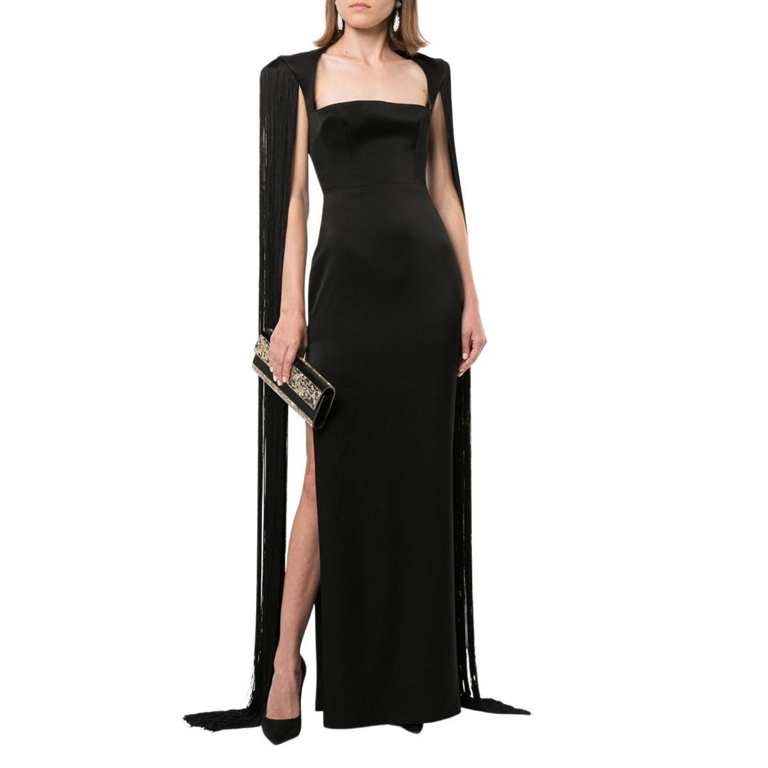 Dallas Fringed-Sleeve Gown