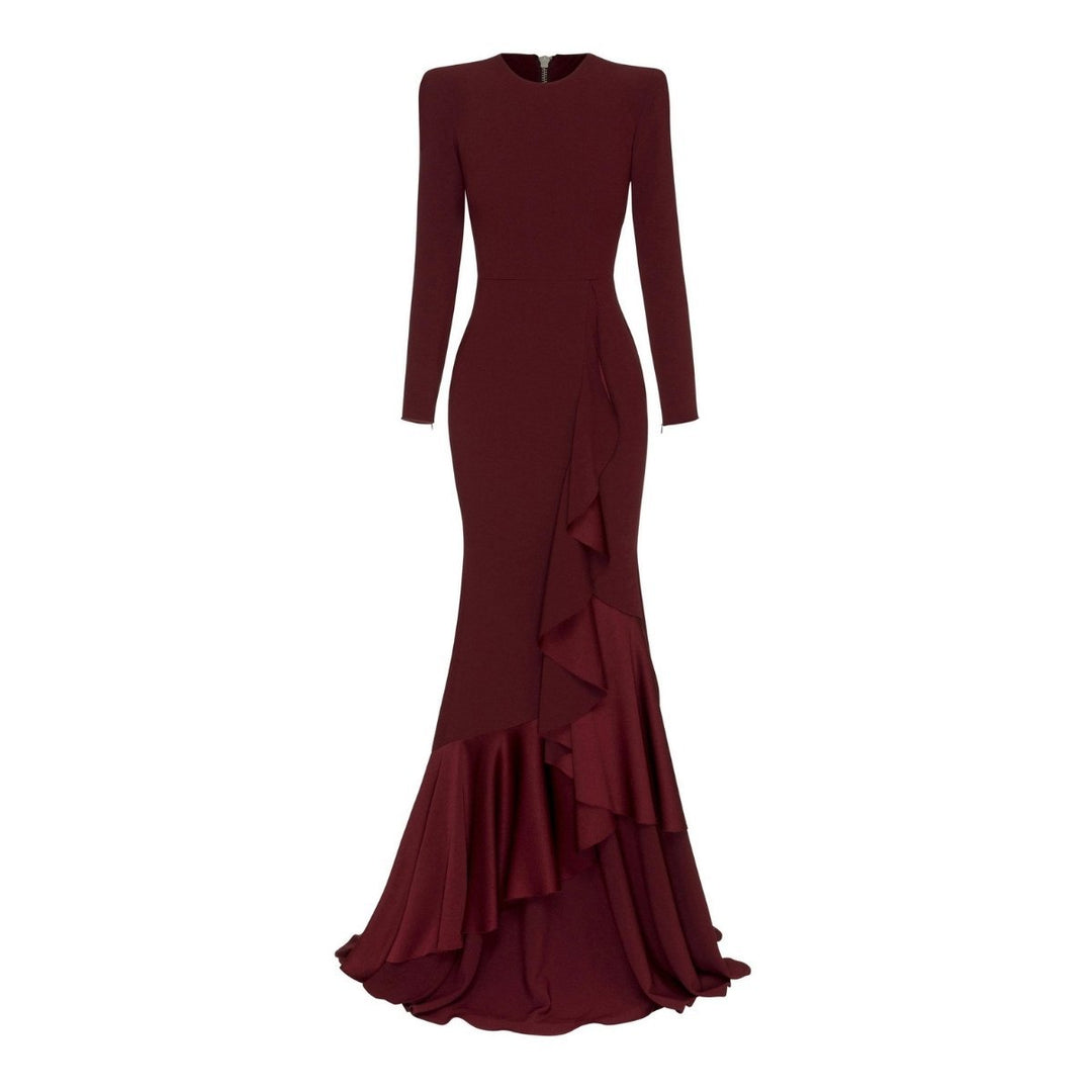 Alex Perry-Dane Satin Ruffle Fishtail Gown - Runway Catalog