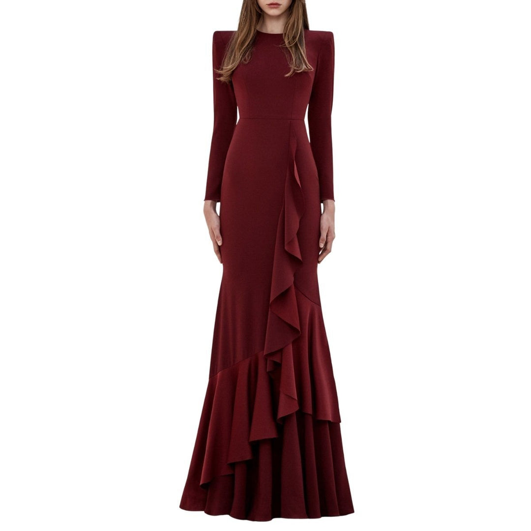 Dane Satin Ruffle Fishtail Gown