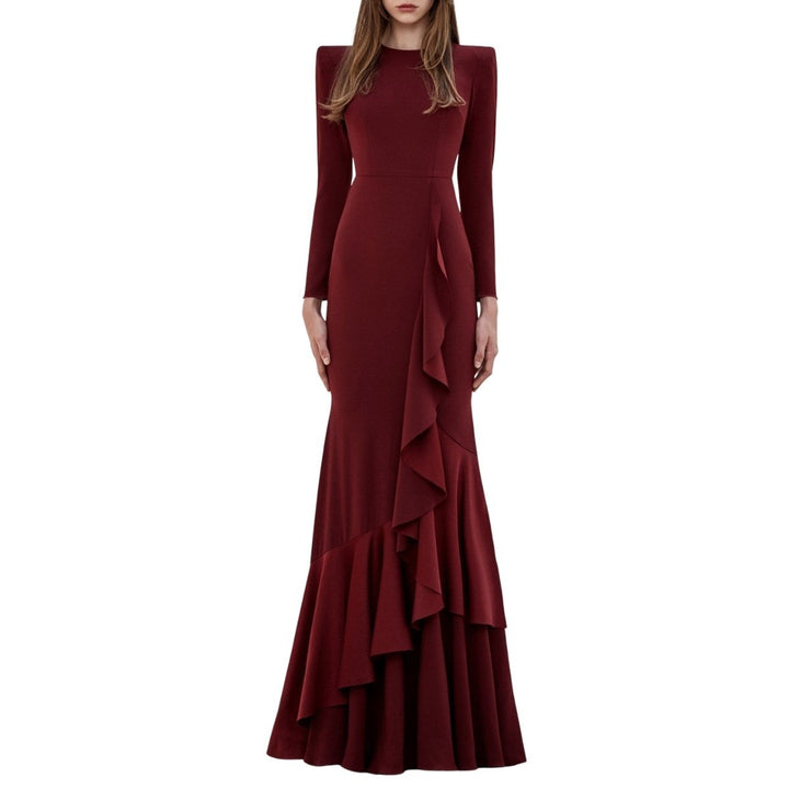 Dane Satin Ruffle Fishtail Gown