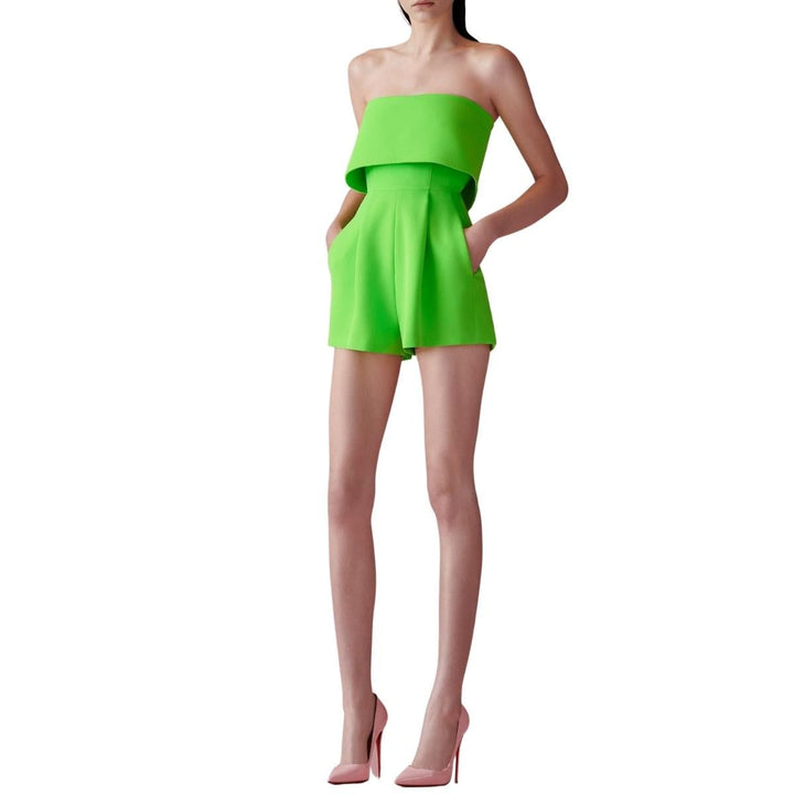 Darby Overlay Crepe Strapless Romper