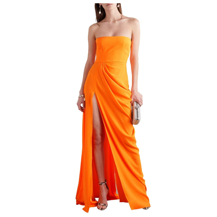Reed Draped Crepe Strapless Gown