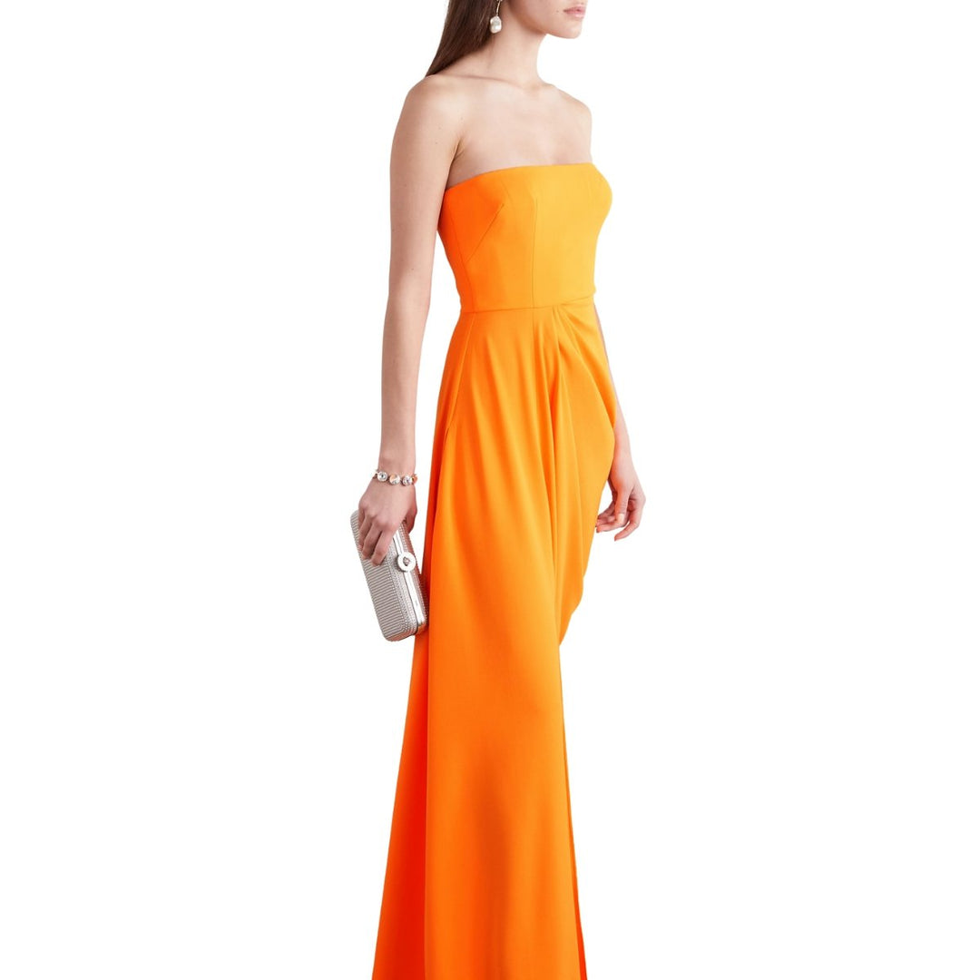 Reed Draped Crepe Strapless Gown