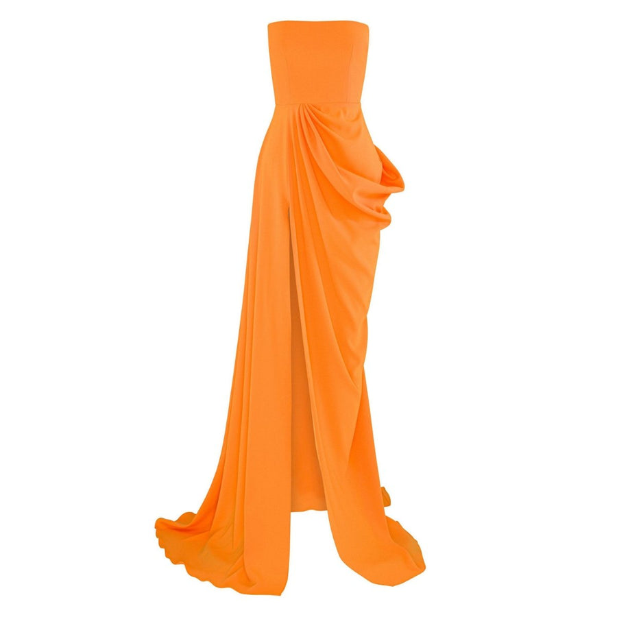 Alex Perry-Reed Draped Crepe Strapless Gown - Runway Catalog