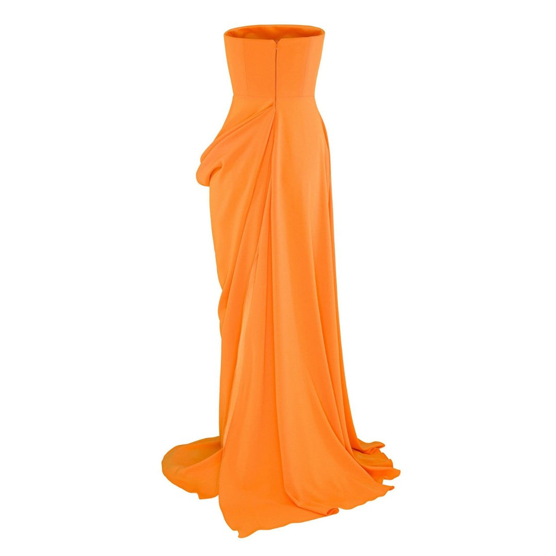 Reed Draped Crepe Strapless Gown
