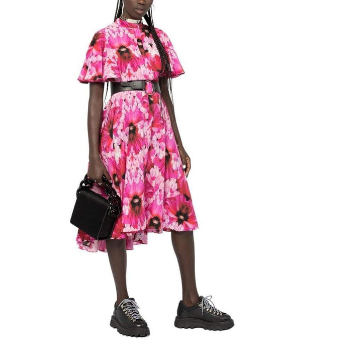 Flower Print Silk Tea Dress