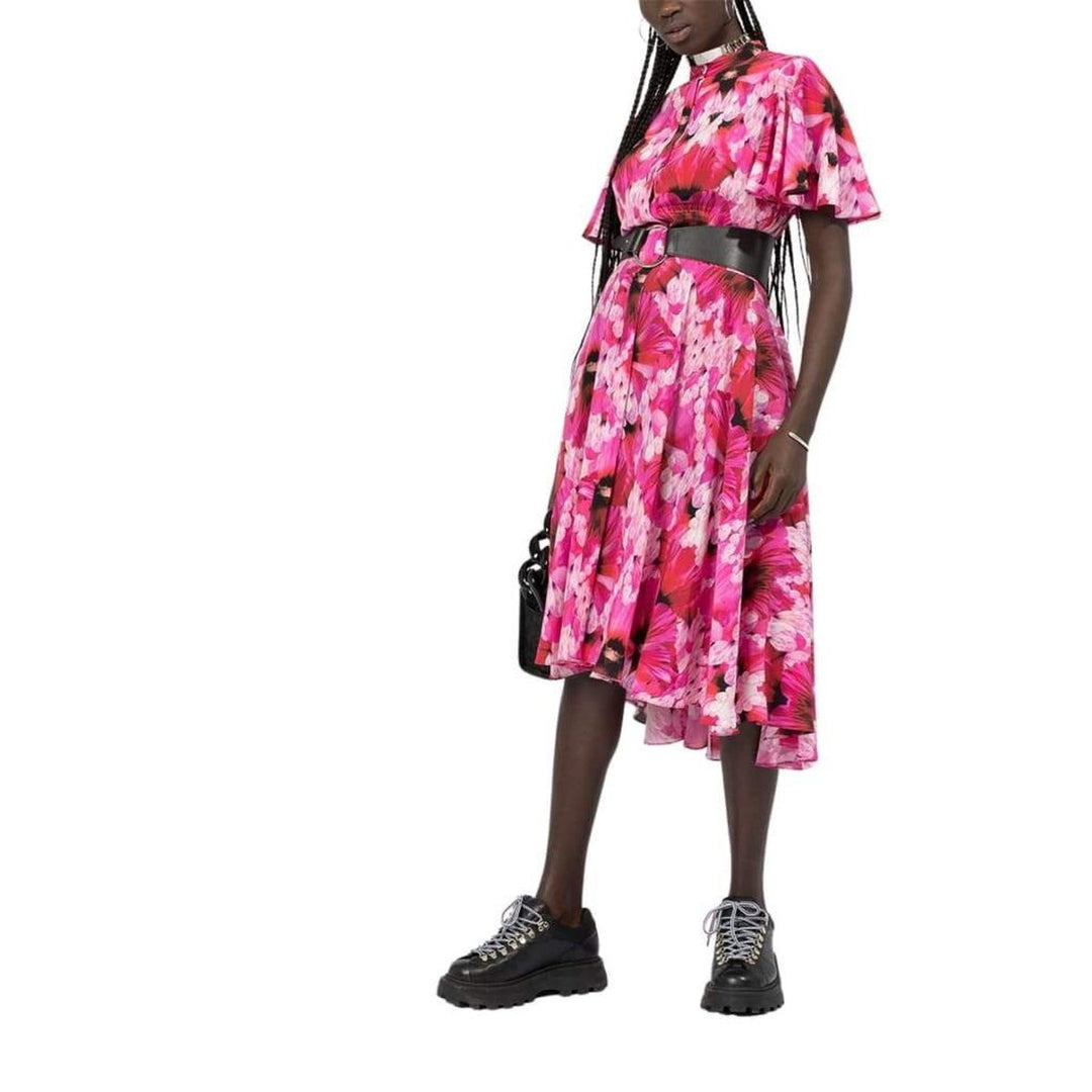 Flower Print Silk Tea Dress