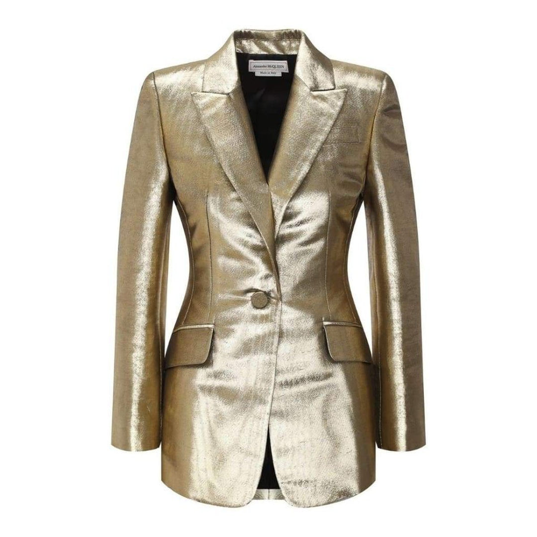 Alexander McQueen-Gold Metallic Moiré Jacket - Runway Catalog