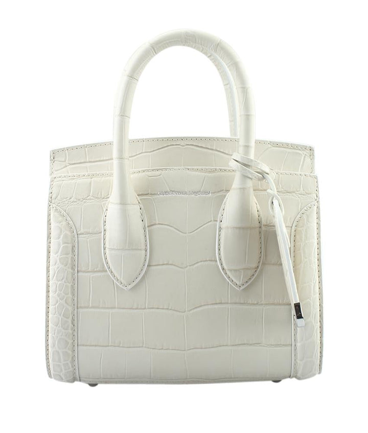 Alexander McQueen Heroine 21 White Cream Embossed Croc Bag