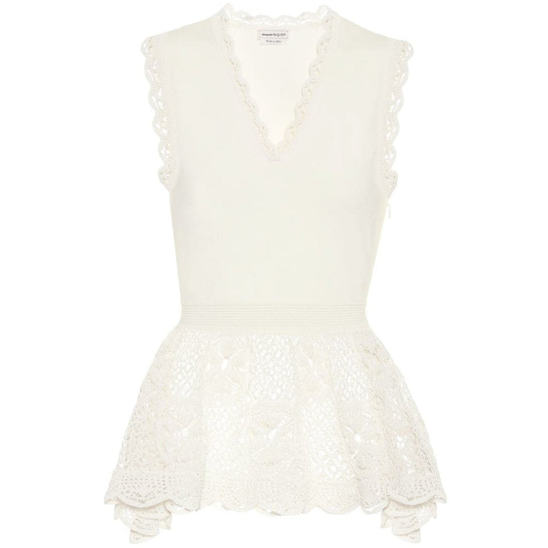 Alexander McQueen-Lace-details Peplum Top - Runway Catalog
