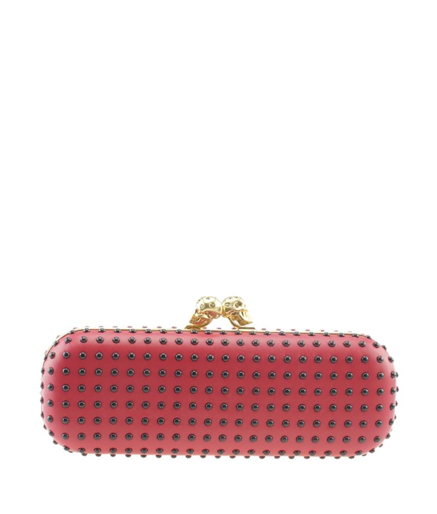 Alexander McQueen Twin Skull Bi-Color Red & Black Leather Clutch